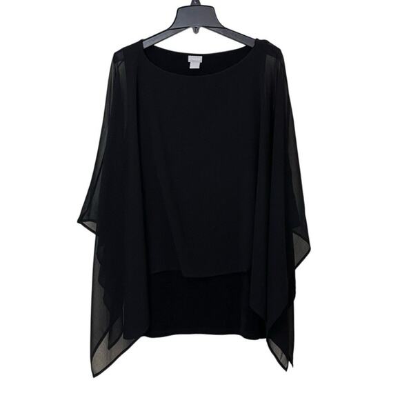 Chicos Travelers Chiffon Layered Blouse Size 3 US 16/18 Black Boat Neck Elegant - Picture 10 of 10